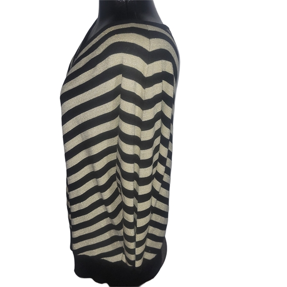 Joan Vass Striped V-Neck Sweater In Black and Gold 3X - Picture 4 of 6